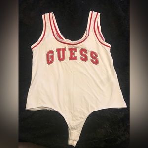 GUESS womens Double Scoop Sleeveless Logo Bodysuit
